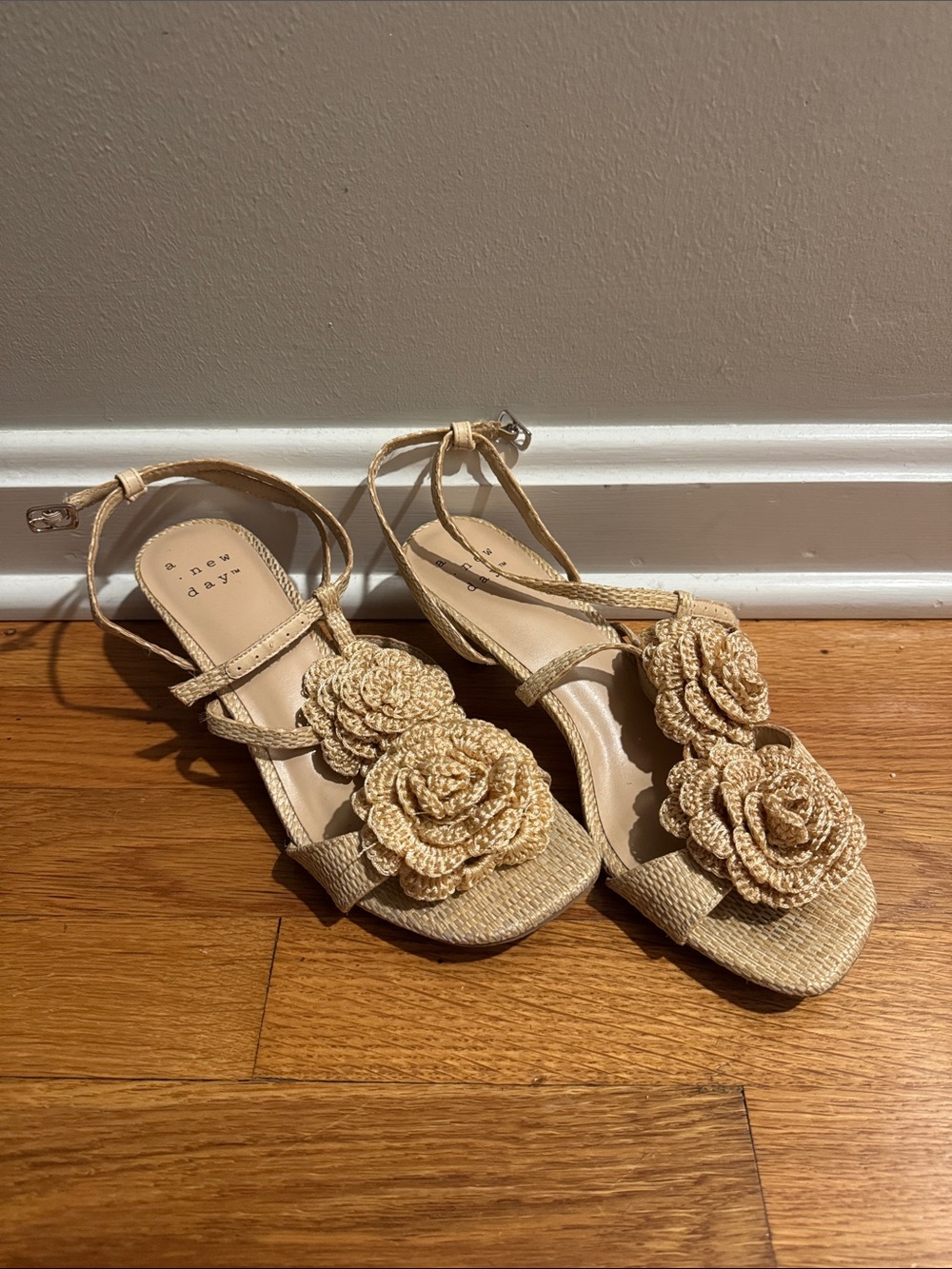 a new day Tan Floral T-Strap Sandals